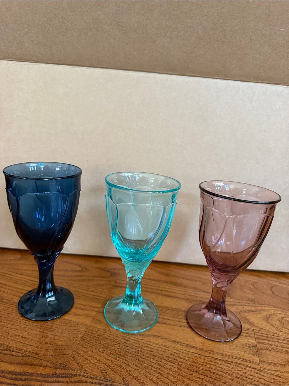 Noritake Set of Three Colored Stemmed Glasses - Blue, Aqua, Purple